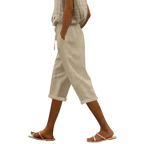 EHRWE Pants For Women Capri Pants High Waist Drawstring Pants Comfortable Soft Trousers Holiday Wear Beach Casual Pants Leisure