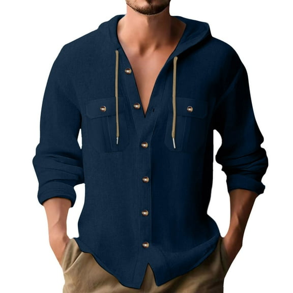 EHRWE Shirts For Men Long Sleeve Shirt Casual Solid Holiday Cardigan Hooded Shirts Tops Classic