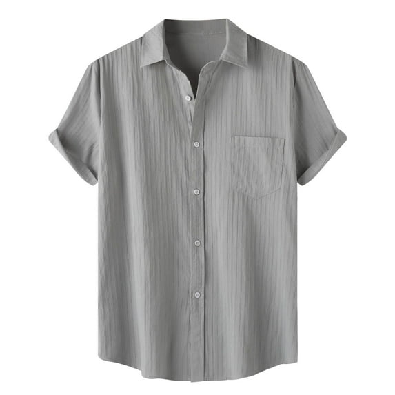 EHRWE Shirts For Men Male Solid Color Jacquard Striped Shirt Pure Cotton Short Sleeve Lapel Button Down Shirt Classic Fashion