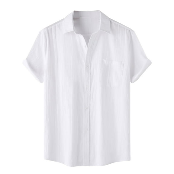 EHRWE Shirts For Men Male Solid Color Jacquard Striped Shirt Pure Cotton Short Sleeve Lapel Button Down Shirt Classic Fashion