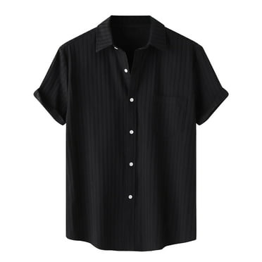 EHRWE Shirts For Men Male Solid Color Jacquard Striped Shirt Pure Cotton Short Sleeve Lapel Button Down Shirt Classic Fashion