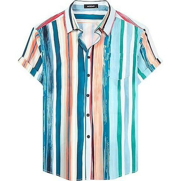 EHRWE Shirts For Men Male Striped Shirt Casual Short Sleeve Button Down Shirt Classic Fashion
