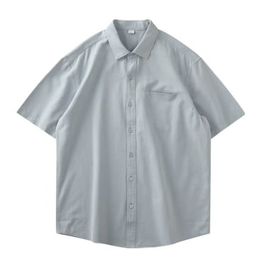 EHRWE Shirts For Men Summer Men's Heavy Solid Color Lapel Pocket Casual Short Sleeve Shirt Tops For Mens