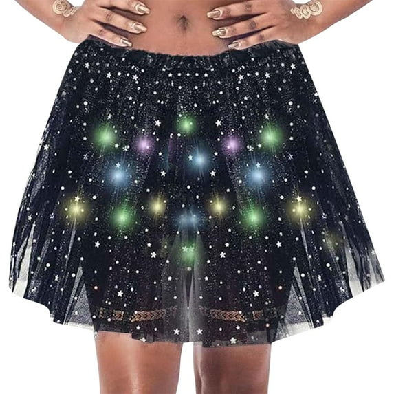 EHRWE Skirts For Women Glimmering Sequin Led Light Up Half Skirt Tutu With Starry Netting For Adults Sparkling Party Wear Skirt For Party