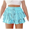thumbnail image 1 of EHRWE Skirts For Women Metallic Skirt Shiny Flared Pleated Skirt Layered Ruffle Hem Mini Skirt Rave Skirt For Carnival Festival Party, 1 of 5