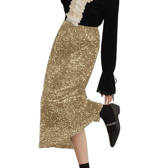 EHRWE Skirts For Women Velvet Sequin Skirt Women's Hip Wrap Skirt Sparkly Retro Midi Straight Skirt For Party