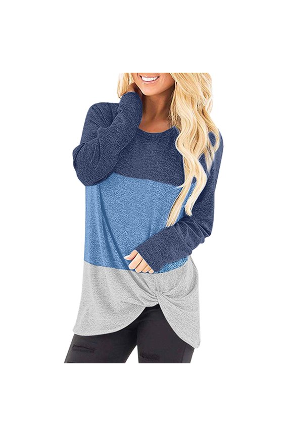 Summer Colorblock Patchwork Lace Long Sleeve Crew Neck T-Shirt Casual Top Fashion Trendy Outfits