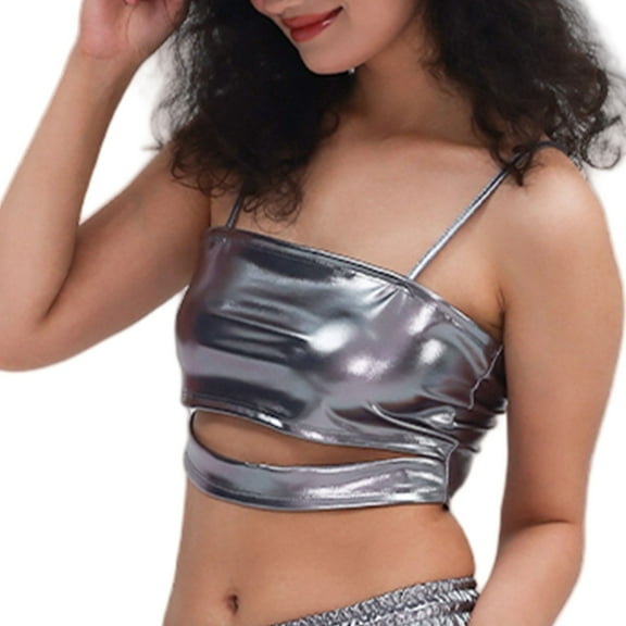 EHRWE Tank Top For Women Leather Top Up Performance Dress Nightclub Sexy Leather Top Up 2025 Summer Clothes Casual Loose Fit