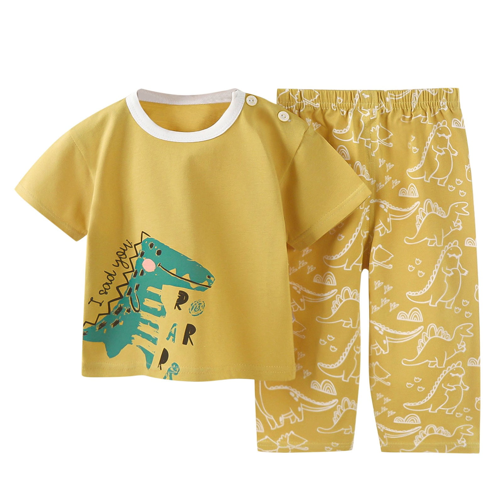 Summer Baby Boys And Girls Cartoon Print Short Sleeves Button Front Romper