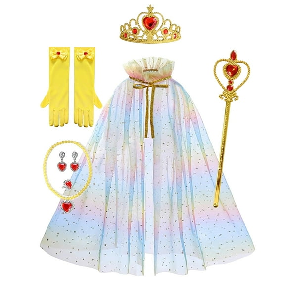 EHRWE Toddler Baby Girl Clothes Girl's Party Set With Star Wand Glitter Headband Jewelry Cape For Birthday Dress Up Cloak One Size