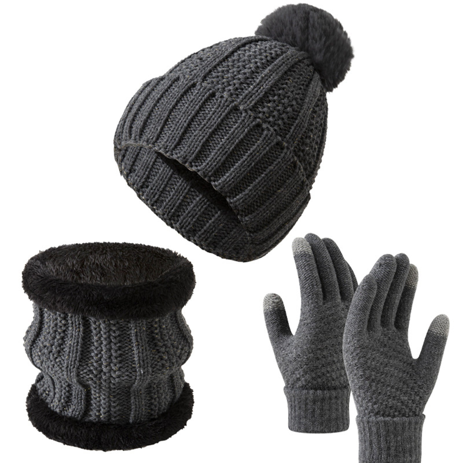 ANDORRA Hat Scarf Glove Set For Women 3 In 1 Soft Warm Thick Cable Beanie Scarf & Gloves Winter Set,Burgundy At Women's Clothing Store - View #9