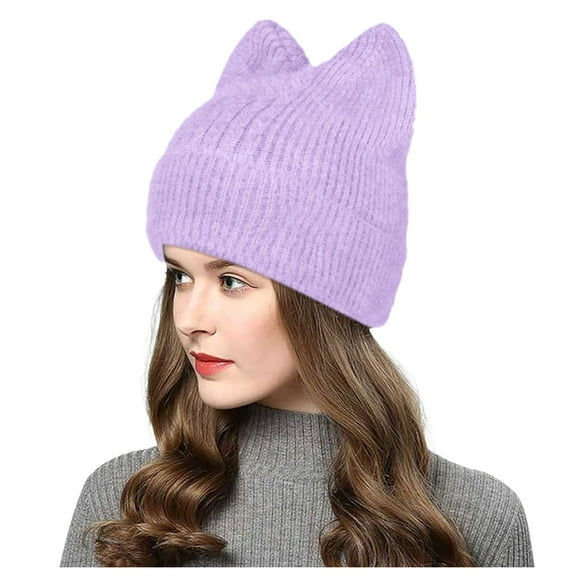 EHRWE Winter Hats For Women Knit Crochet Cute Furry Cat Hat With Ear Slouchy Wool Winter Warm Hats Fashion