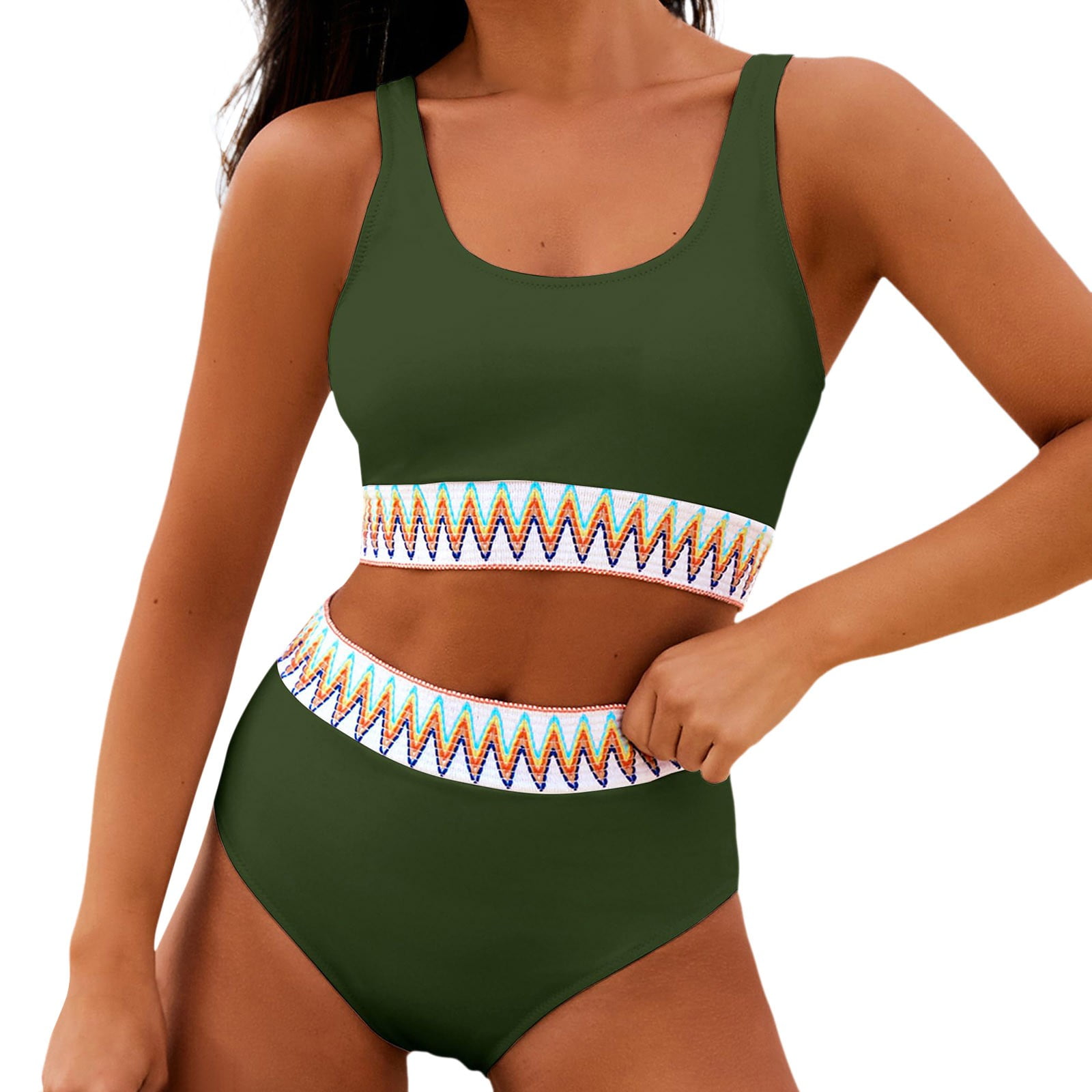 Chic Green Checkered One-Shoulder Bikini Set - High-Waisted Design Flattering For A Unique Beach Style Swimsuits For Woman main image 1