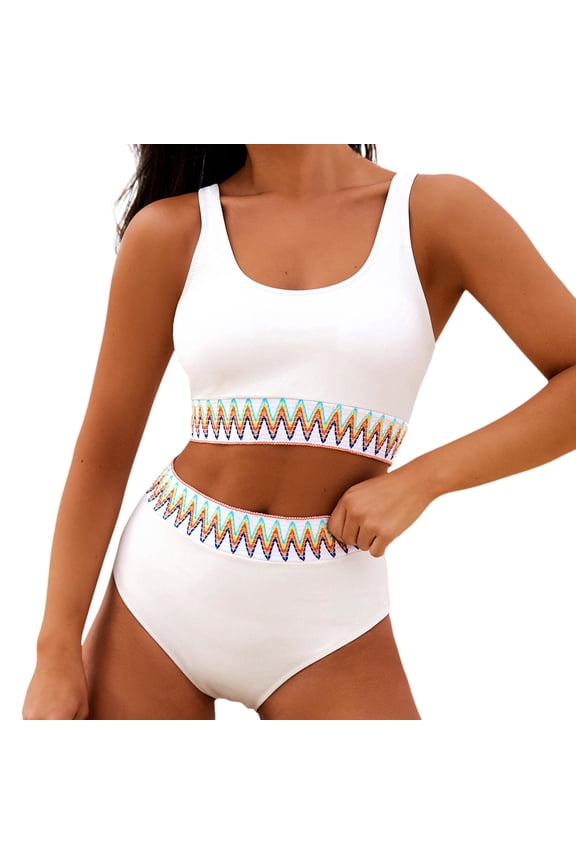 Women's Bikini Sets High Waisted Two Piece Sporty Swimsuits High Cut Bathing Suits White, Sizes S-2XL