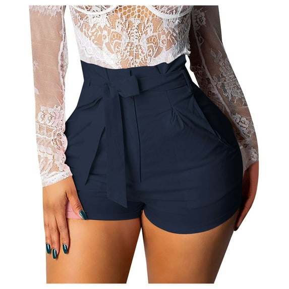 EHRWE Women's Casual Shorts Elastic Waist High Waisted Hem Distressed Ripped Casual Shorts