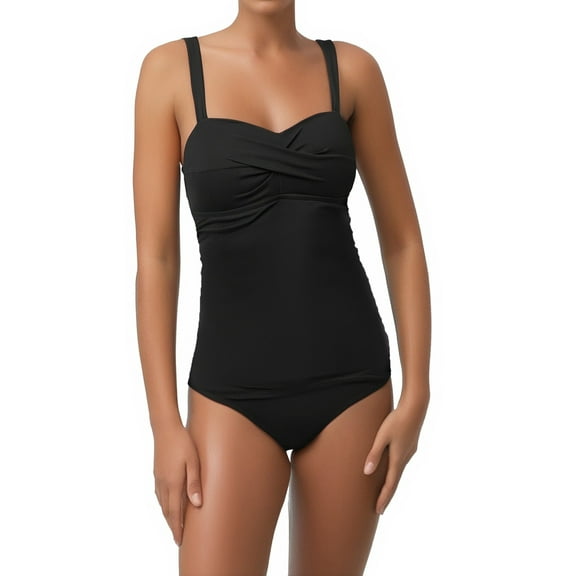 EHRWE Women's One Piece Swimsuits Ladies Fashion Sexy Pleated Slim Fit Bikini Solid Color Vacation Swimwear Beach Outfits