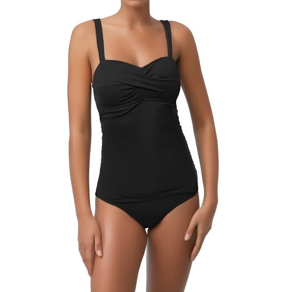 EHRWE Women's One Piece Swimsuits Ladies Fashion Sexy Pleated Slim Fit Bikini Solid Color Vacation Swimwear Beach Outfits