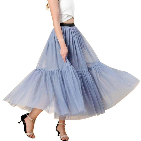 EHRWE Women's Skirt A Line Party Dinner Tutu Skirt Brown Stretchy High Waisted Flared Skirt Carnival Festival Skirts for Women