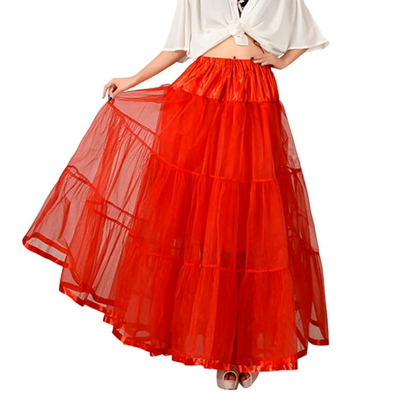 EHRWE Women's Skirt Big Swing Long Boneless Skirt Half Shag Petticoat Festival Party Skirt