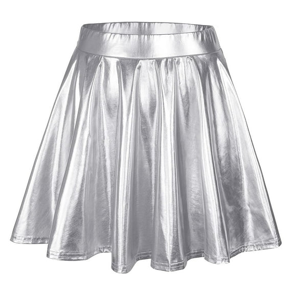 EHRWE Women's Skirt Fashion High Waist Pleated Solid Color Short Skirt Loose Skirt Metallic Skater Skirt Sparkly Shiny Flared Pleated A Line Mini Skort Festival Party Skirt