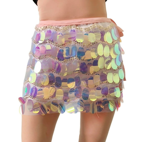 EHRWE Women's Skirt Sequin Skirt Sparkly Lace Up Waist Adjustable Mini Party Sequin Skirt Carnival Festival Skirts for Women