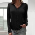 thumbnail image 1 of EHRWE Women's Solid Color Top Shirt Lace Sexy Fashion Long Sleeve Casual Elegant Top Blouse V Neck Slim Fashion Shirt Fashion Clothes, 1 of 9