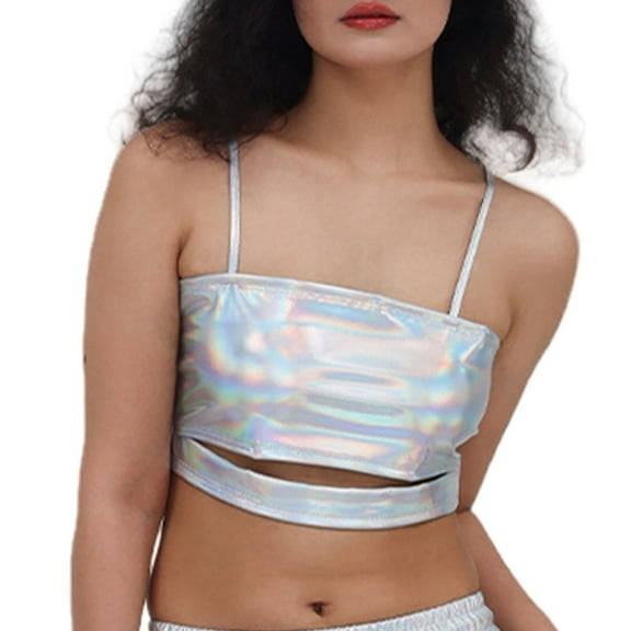 EHRWE Women's Tank Tops Ladies Leather Top Up Performance Dress Nightclub Sexy Leather Top Up 2025 Summer Clothes Loose Fit