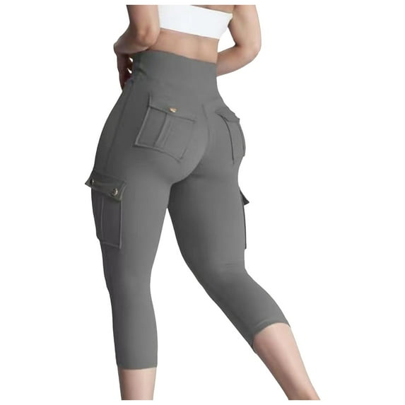 EHRWE Women's Yoga Pants Women Cargo Capri Leggings With Pockets High Waist Scrunch Butt Lifting Workout Running Pants Calf Length Trousers Classic