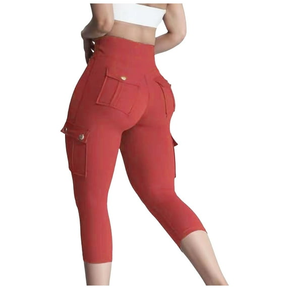 EHRWE Women's Yoga Pants Women Cargo Capri Leggings With Pockets High Waist Scrunch Butt Lifting Workout Running Pants Calf Length Trousers Fashion