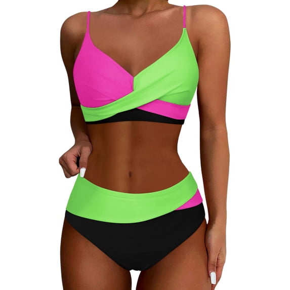 EHRWE Womens Bikini Set Swimsuit Print Split Bikini Two Piece Ladies Sexy Beachwear Swimwears Tankinis Set Beach Outfits