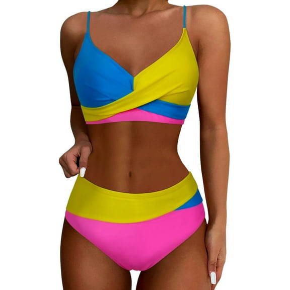 EHRWE Womens Bikini Set Swimsuit Print Split Bikini Two Piece Ladies Sexy Beachwear Swimwears Tankinis Set Swim Suit 2025