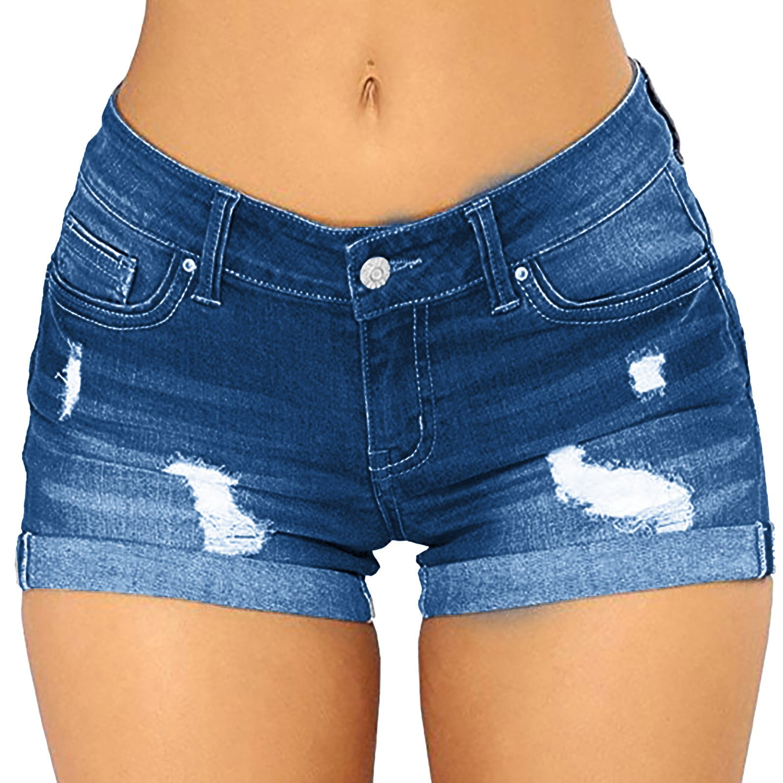 EHRWE Womens Denim Shorts Ripped High Waisted Denim Shorts Stretchy