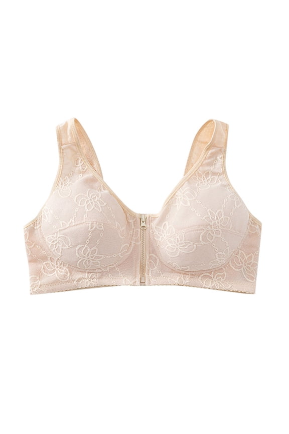 Womens Push Up Bras Front Zipper Lace Edge Wirefree Movement Seamless Push Up Adjustment Yoga Sleep Large Smoothing Bra