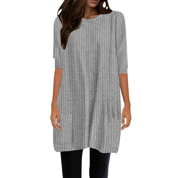 EHRWE Womens Tops Long Sleeve Shirts For Female With Pockets Tunic Tops Solid Color Loose Fit Fashion Clothes