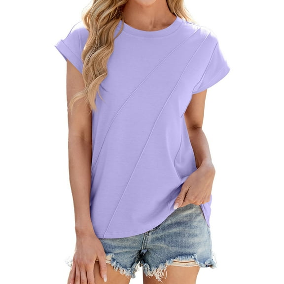 EHRWE Womens Tshirts Ladies Spring Summer Solid Color Crew Neck Loose Short Sleeve T Shirt Top Fashion Outfits