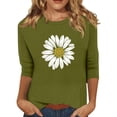 thumbnail image 1 of EHTMSAK 3/4 Sleeve Shirts for Women Cotton Elbow Length Sunflower Printed Solid Color Crew Neck Tee Tops Casual 2024 Trendy Shirts Summer Loose Fit Fashion Blouses Army Green 2XL, 1 of 4