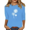 thumbnail image 1 of EHTMSAK 3/4 Sleeve Shirts for Women Cotton Solid Color Elbow Length Dandelion Printed Round Neck Blouses Loose Fit Fashion Tee Tops Summer Plus Size Casual Shirts Blue XL, 1 of 4