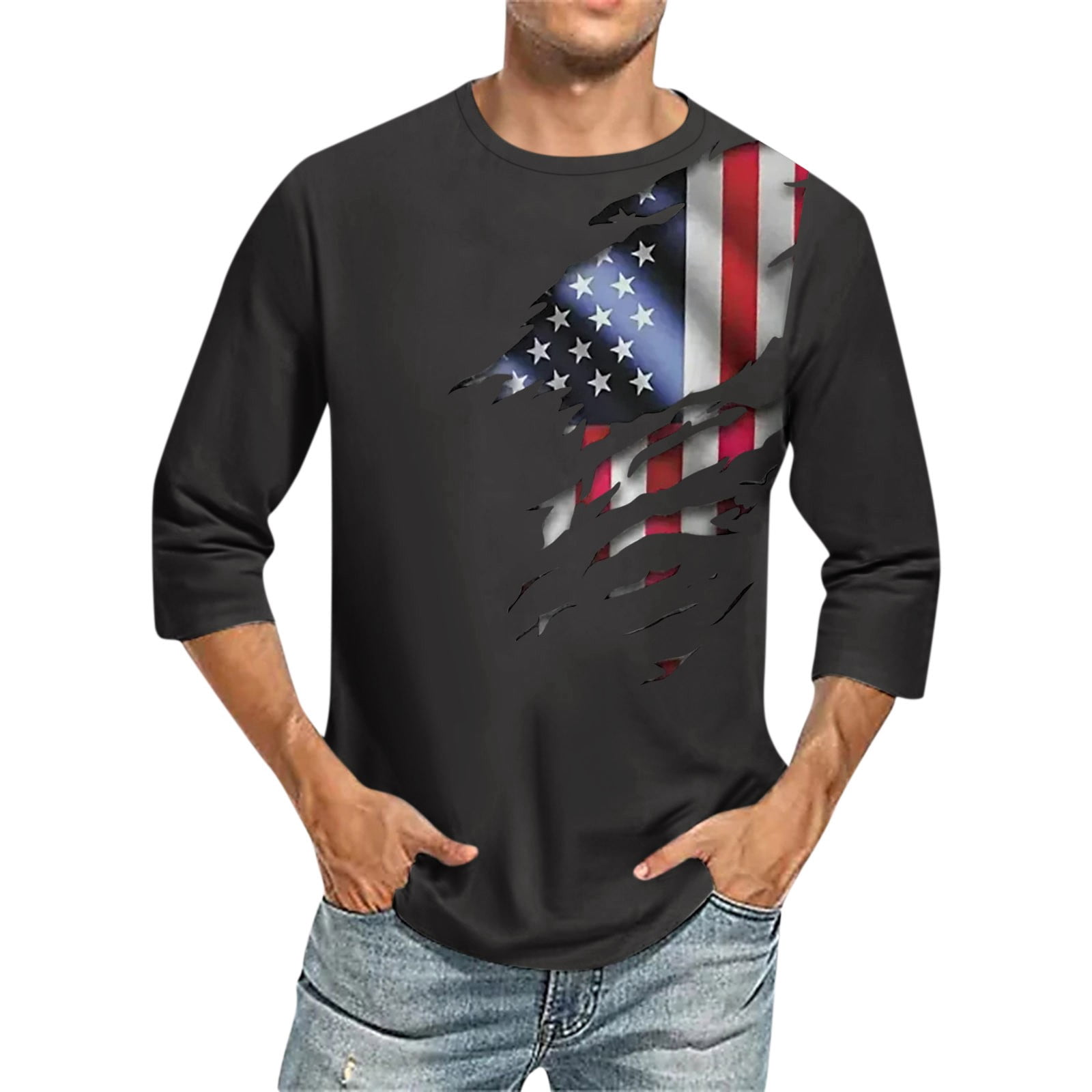 EHTMSAK 4th Of July Baseball Shirts Men 3/4 Sleeve Graphic Shirts