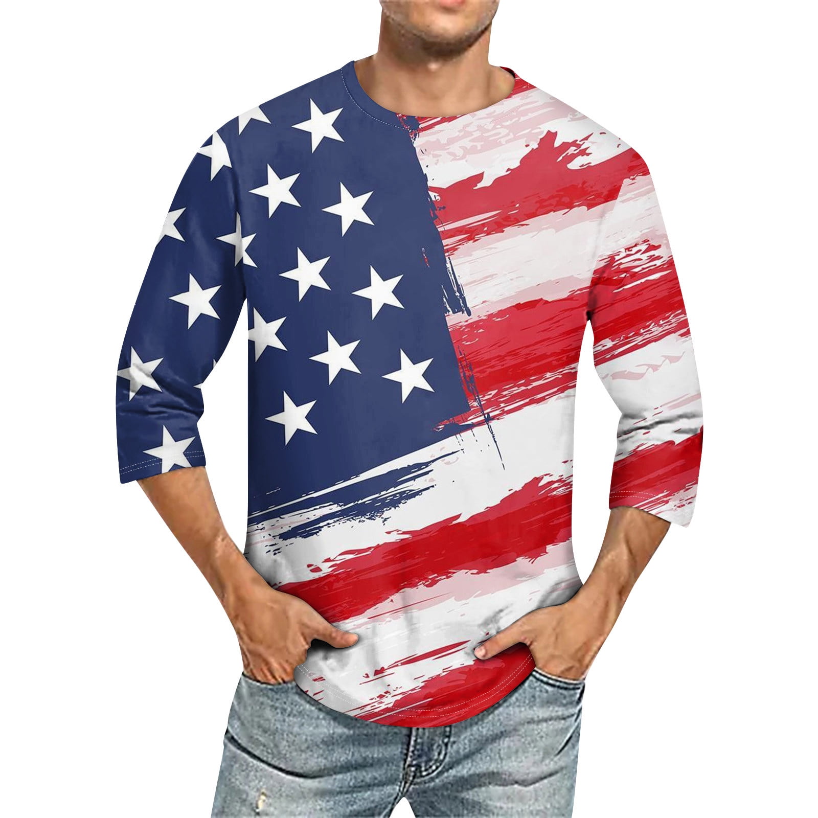 EHTMSAK 4th Of July Baseball Shirts Men 3/4 Sleeve Usa Stars Stripes ...