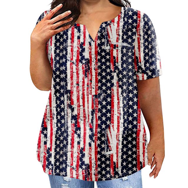 EHTMSAK 4th Of July Womens Shirts Short Sleeve Independence Day