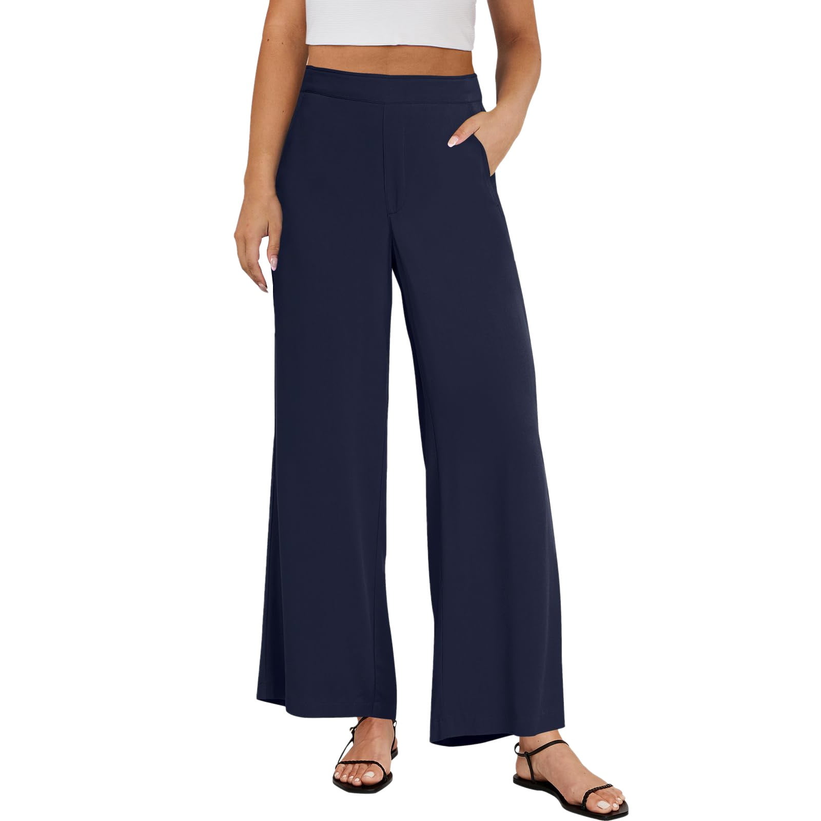 EHTMSAK Baggy Linen Pants Women High Waisted Wide Leg Palazzo Flowy