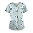 thumbnail image 1 of EHTMSAK Body Panda Scrubs for Women Strawberry Cartoon Casual Trendy Workwear Shirt Going Out Short Sleeve Nurse V Neck Scrub Tops Nursing Uniform with Pocket Fashion Scrub Shirt Light Blue 4XL, 1 of 3
