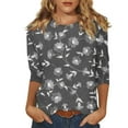 thumbnail image 1 of EHTMSAK Boho Shirts for Women 3/4 Sleeves Sunflower Printed Solid Color Elbow Length Crew Neck Shirts Casual Loose Fit Tee Tops Fashion 2024 Trendy Plus Size Blouses Black 3XL Dark Gray S, 1 of 5
