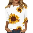 thumbnail image 1 of EHTMSAK Boho Shirts for Women 3/4 Sleeves Sunflower Printed Solid Color Elbow Length Crew Neck Shirts Casual Loose Fit Tee Tops Fashion 2024 Trendy Plus Size Blouses Black 3XL White 3XL, 1 of 5