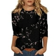 thumbnail image 1 of EHTMSAK Boho Shirts for Women 3/4 Sleeves Sunflower Printed Solid Color Elbow Length Crew Neck Shirts Casual Loose Fit Tee Tops Fashion 2024 Trendy Plus Size Blouses Black 3XL Black M, 1 of 5