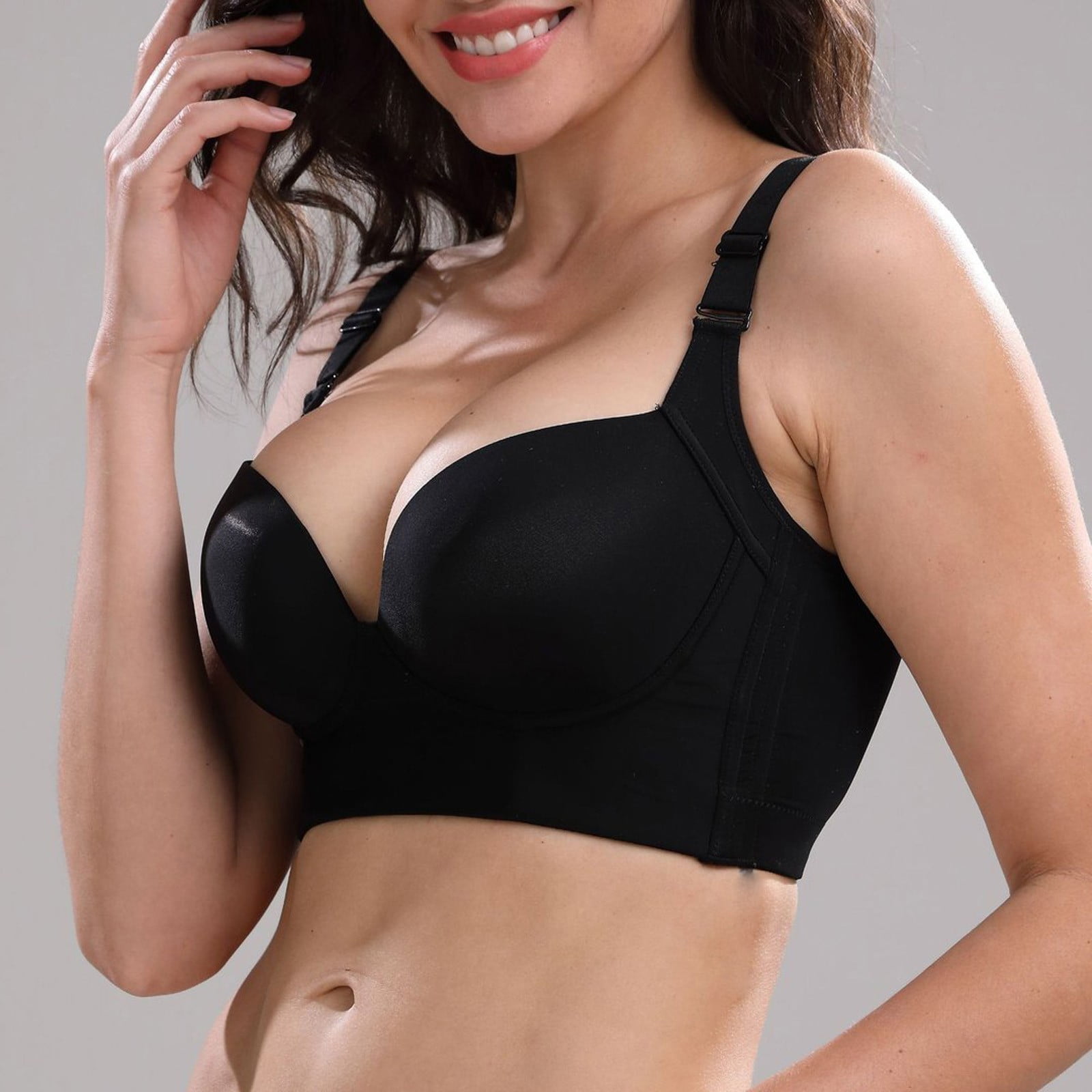  GHAKKE Womens Underwear Big Breasts Show Small Breasts Anti- Sagging Lingerie Push-up Bra to Correct Brassiere No Steel Ring (Color :  Black, Size : E_95) : Clothing, Shoes & Jewelry