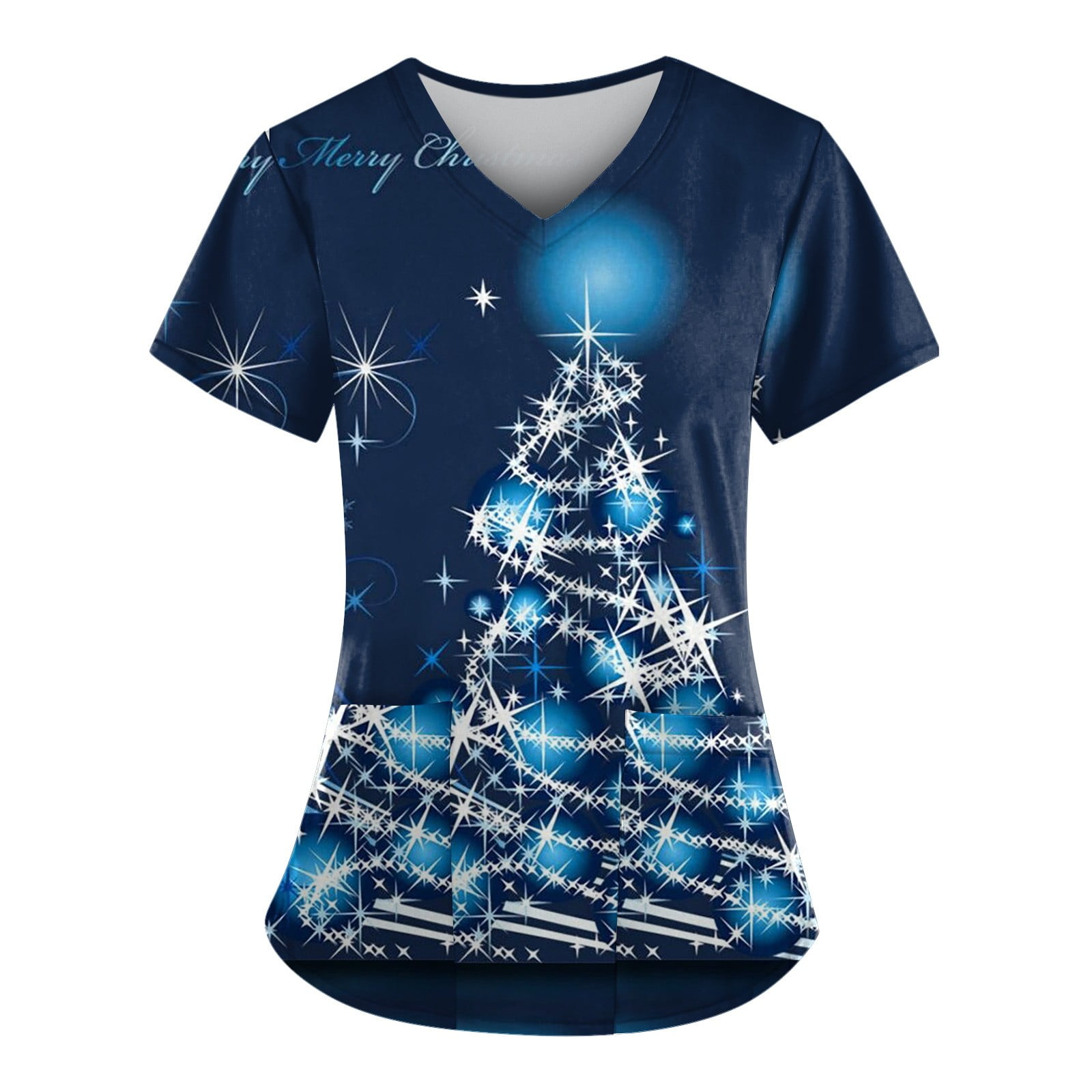 EHTMSAK Christmas Scrubs for Women Set Short Sleeve Womens Top Casual