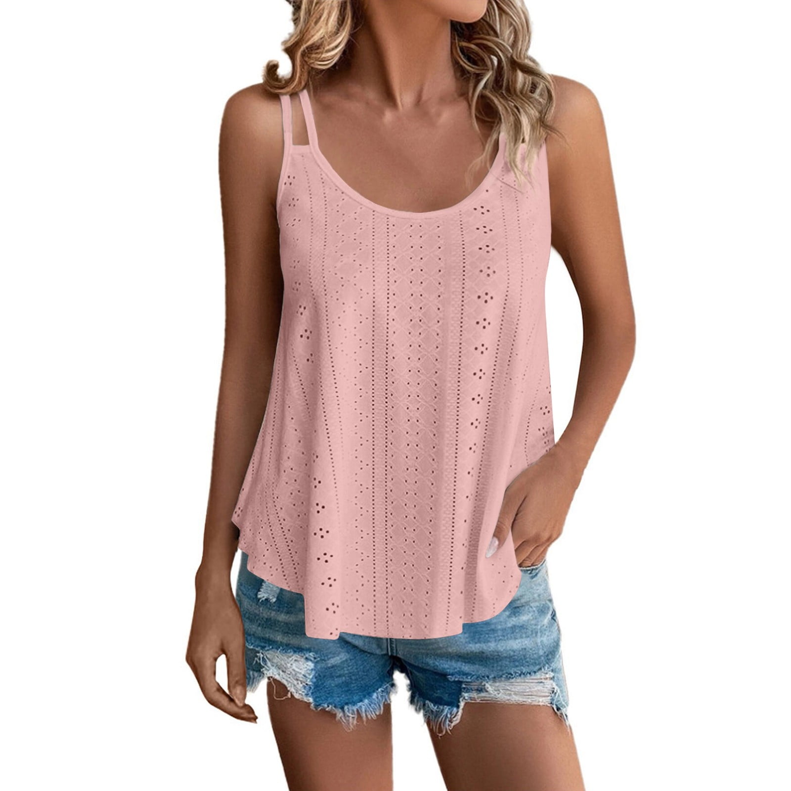 EHTMSAK Crop Tank Tops for Women Flowy jacquard Square Neck Spaghetti