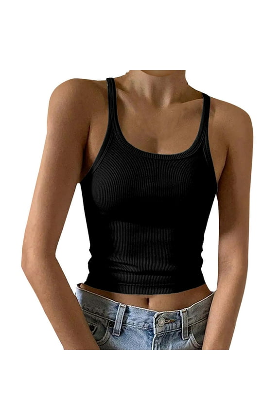Crop Tank Tops for Women Ribbed Square Neck Spaghetti Straps Y2k Tank Top Sleeveless Teen Girl Junior Racerback Camisole