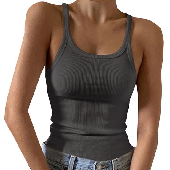 EHTMSAK Crop Tank Tops for Women Ribbed Square Neck Spaghetti Straps Y2k Tank Top Sleeveless Teen Girl Junior Racerback Camisole